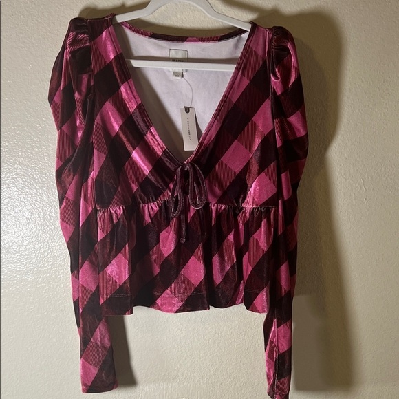 Anthropologie Tops - Anthropologie Pink and Brown Checkered Blouse size L